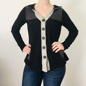 Free People Cardigan Sweater Hoodie Black/Gray XS